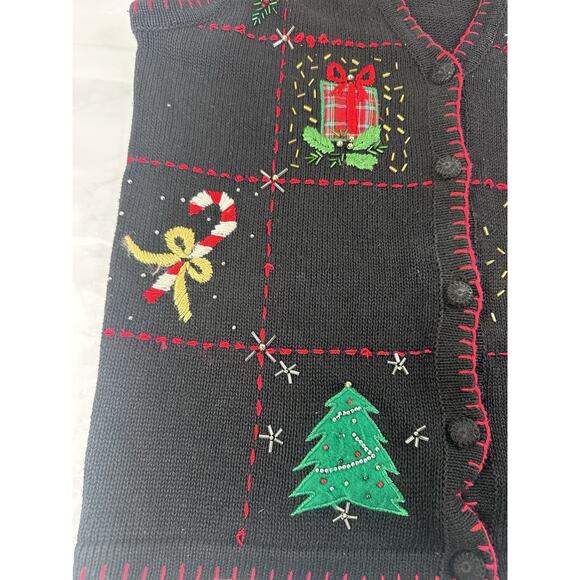 Vintage Ship 'N Shore Sport Christmas Tree Candy Canes Cardigan Sweater Size M - Picture 4 of 10